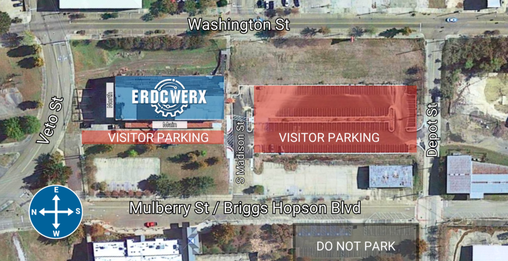 Aerial view of ERDCWERX visitor parking