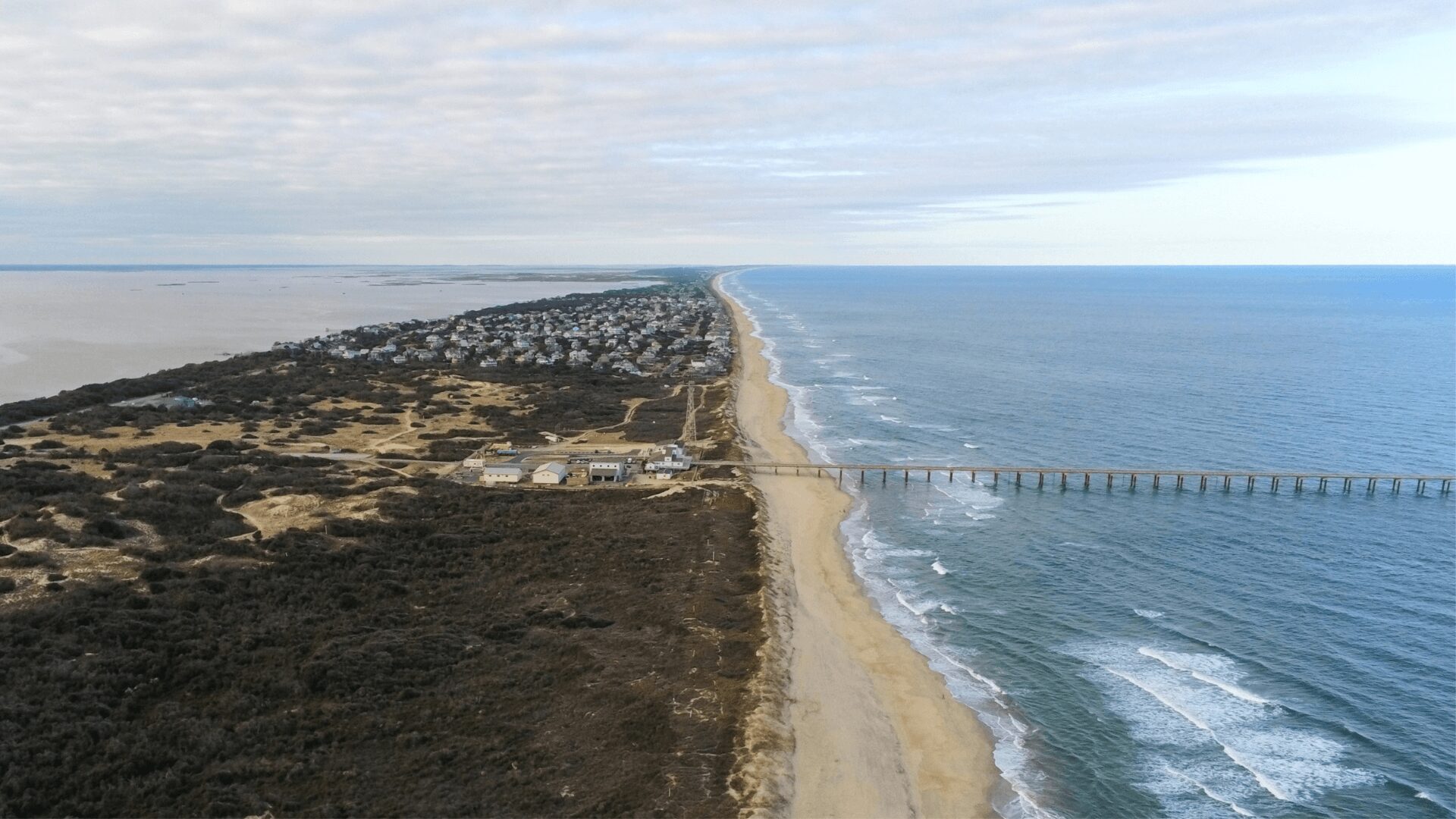 Aerial view of U.S. Army Engineer Research and Development Center (ERDC)'s Field Research Facility in Duck, NC
